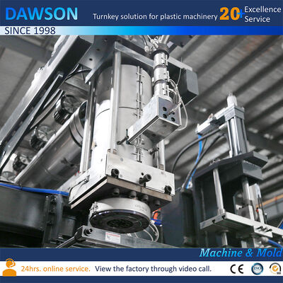138 کیلووات قدرت گرمایش پیچی 5 لیتر 10 لیتر گالن پلاستیکی HDPE قالب‌گیری دمشی اکستروژن دستگاه قالب‌گیری دمشی دو ایستگاهی کورس باز شدن قالب 250-600 میلی‌متر