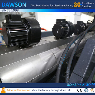 138 کیلووات قدرت گرمایش پیچی 5 لیتر 10 لیتر گالن پلاستیکی HDPE قالب‌گیری دمشی اکستروژن دستگاه قالب‌گیری دمشی دو ایستگاهی کورس باز شدن قالب 250-600 میلی‌متر