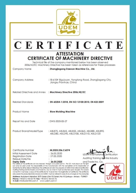 چین Dawson Machinery &amp; Mould Group Co.,Ltd گواهینامه ها